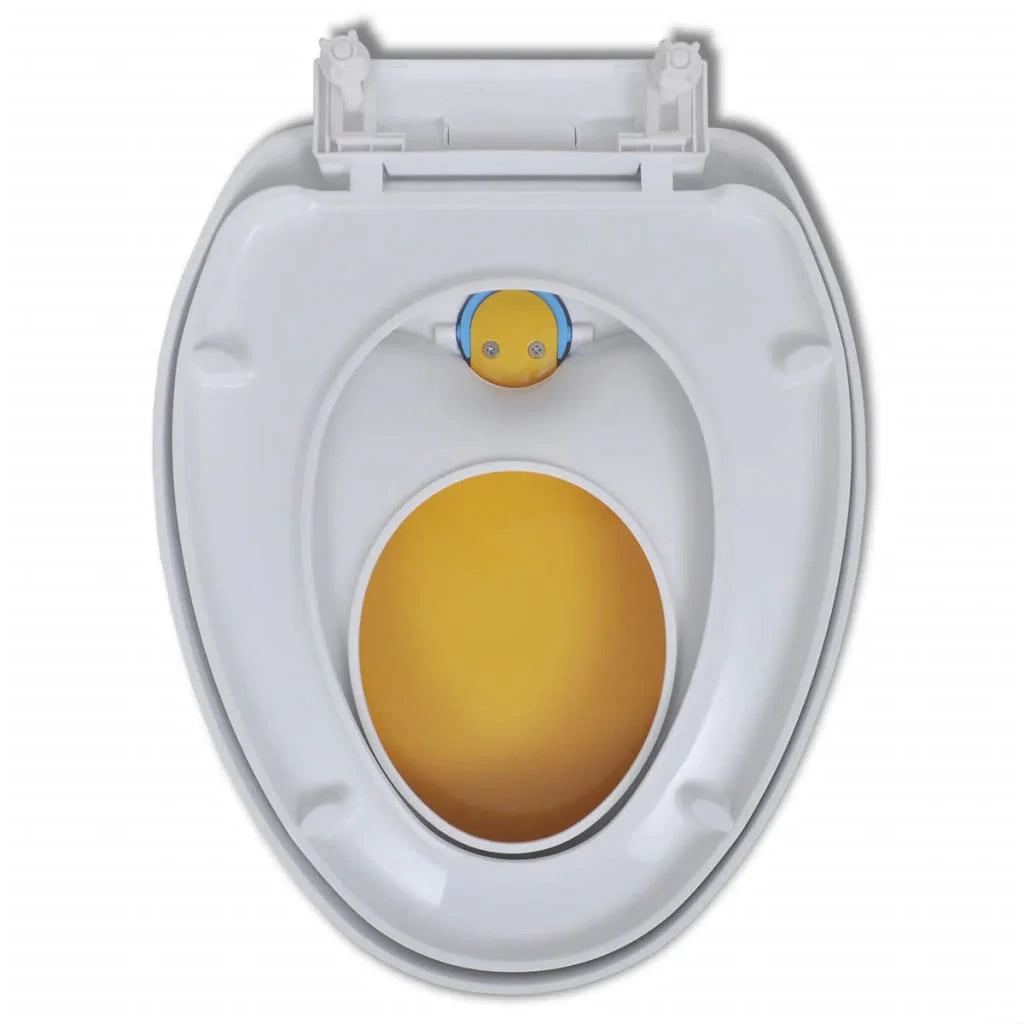 Set di due sedili e coperchi per WC in plastica bianca e gialla 02_0002959