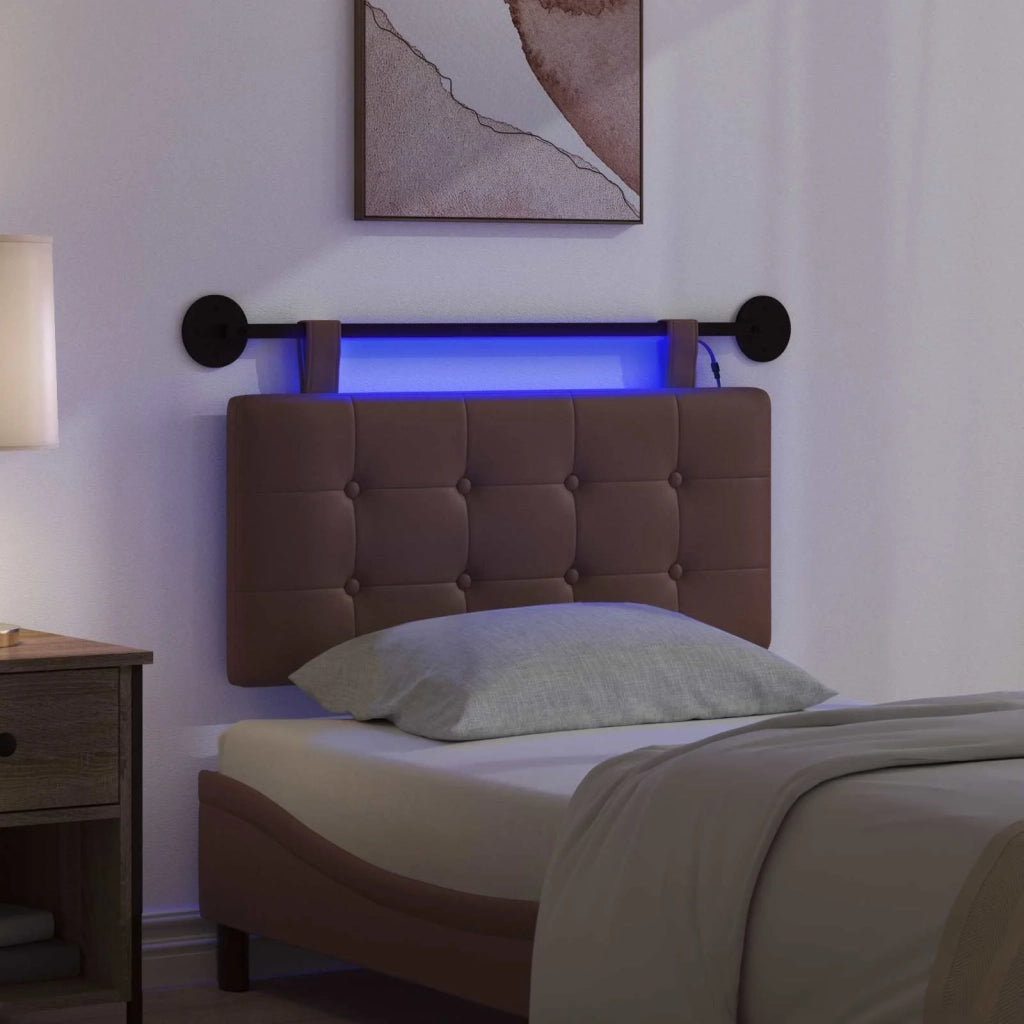 Testiera sospesa Con luce LED Marrone Similpelle