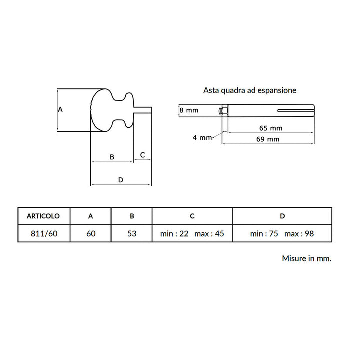 Maniglia su rosetta tonda SAGUATTI  211/60AQ in alluminio argento lucido
