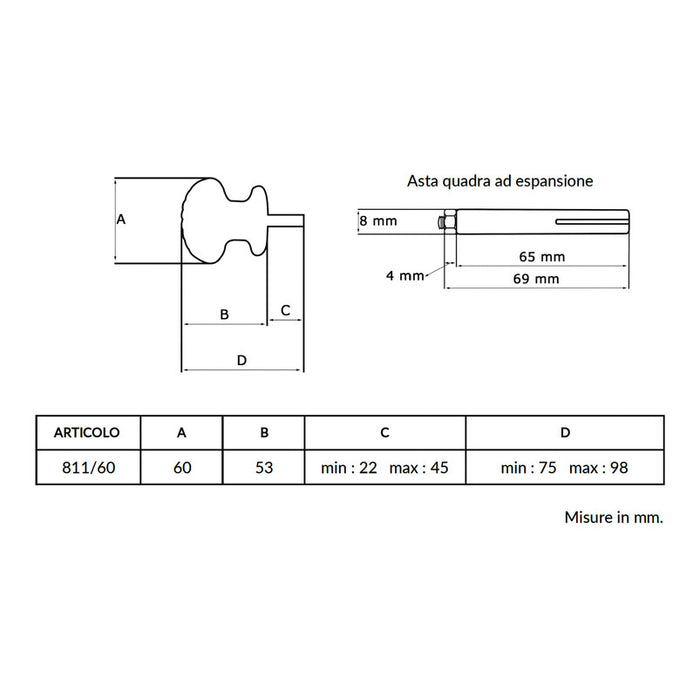 Maniglia su rosetta tonda SAGUATTI  211/60EQ in alluminio argento satinato