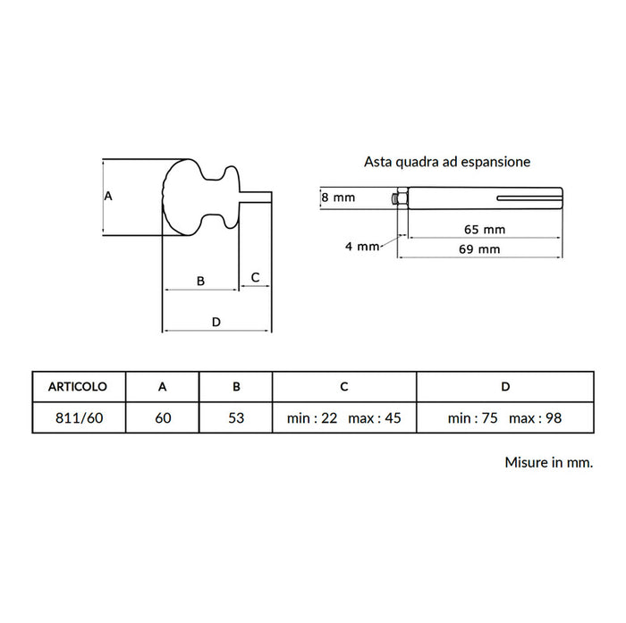 Maniglia su rosetta tonda SAGUATTI  211/60ZQ in alluminio nero opaco