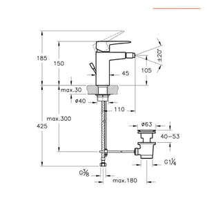 MISCELATORE BIDET ROOT SQUADRATO CROMO