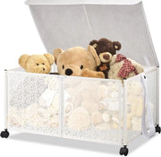 Cassa di gioco con coperchio, contenitore di metallo pieghevole e robusto per giocattoli, cesta, cassettina per bambini, stanza dei bambini, stanza dei giochi (60 x 32 x 42 cm)