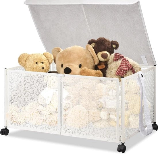 Cassa di gioco con coperchio, contenitore di metallo pieghevole e robusto per giocattoli, cesta, cassettina per bambini, stanza dei bambini, stanza dei giochi (60 x 32 x 42 cm)