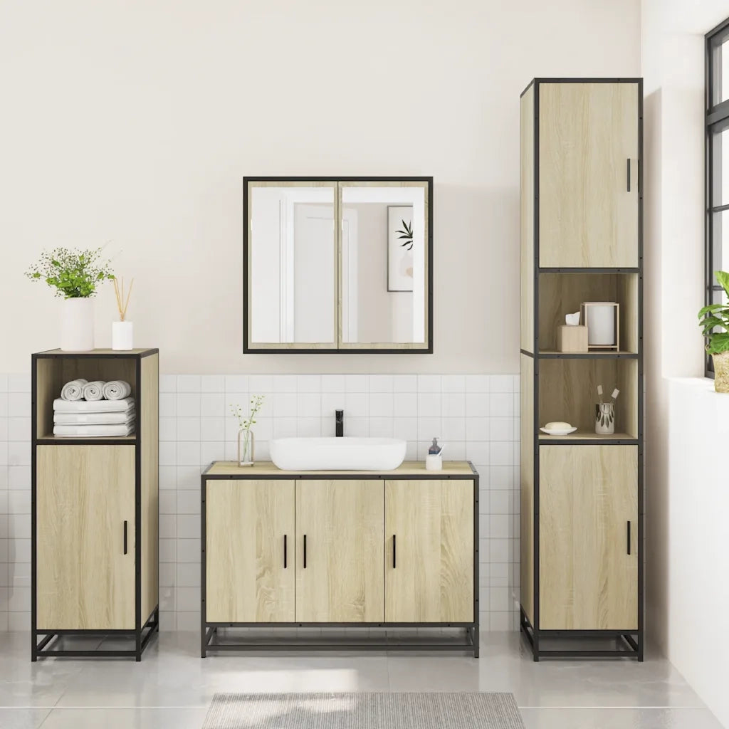 Set Mobili da Bagno 3 pz Rovere Sonoma in Legno Multistrato