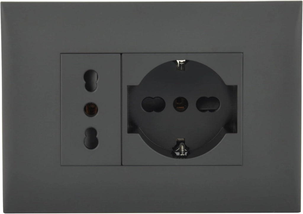 KIT PRESA BIVALENTE-ITALIANA/TEDESCA CON SUPPORTO E PLACCA ELECTRALINE Colore nero - ELECTRALINE