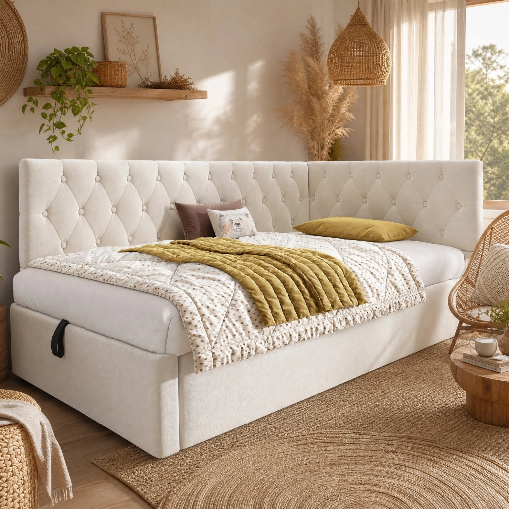 LETTO Contenitore 90x190 cm in velluto beige
