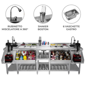 Stazione cocktail bar gemella Lavello per ghiaccio isolato in acciaio inox Risciacquo bicchieri