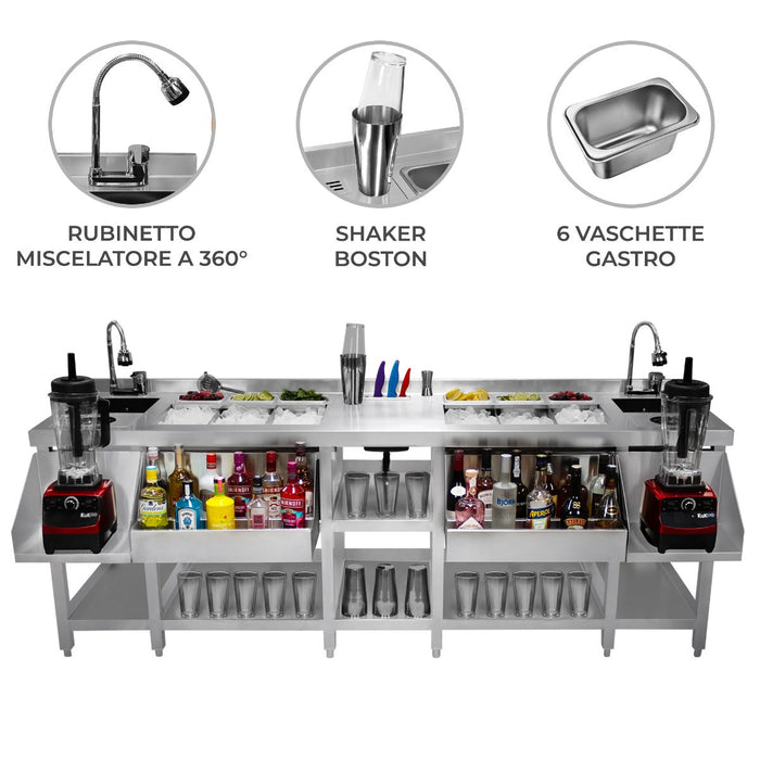 Stazione cocktail bar gemella Lavello per ghiaccio isolato in acciaio inox Risciacquo bicchieri