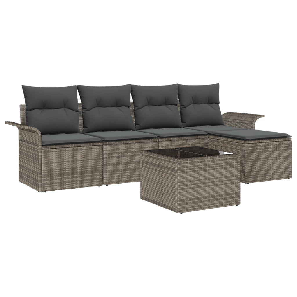 Set Divano da Giardino 5 Pezzi con Cuscini Rattan Sintetico Nero