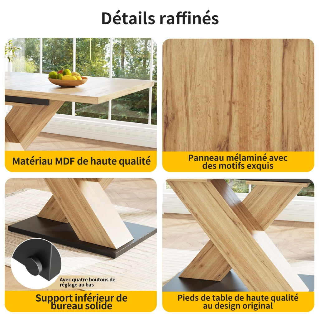 Tavolo allungabile in MDF con piano estensibile e gambe incrociate per cucina e soggiorno, colore legno naturale