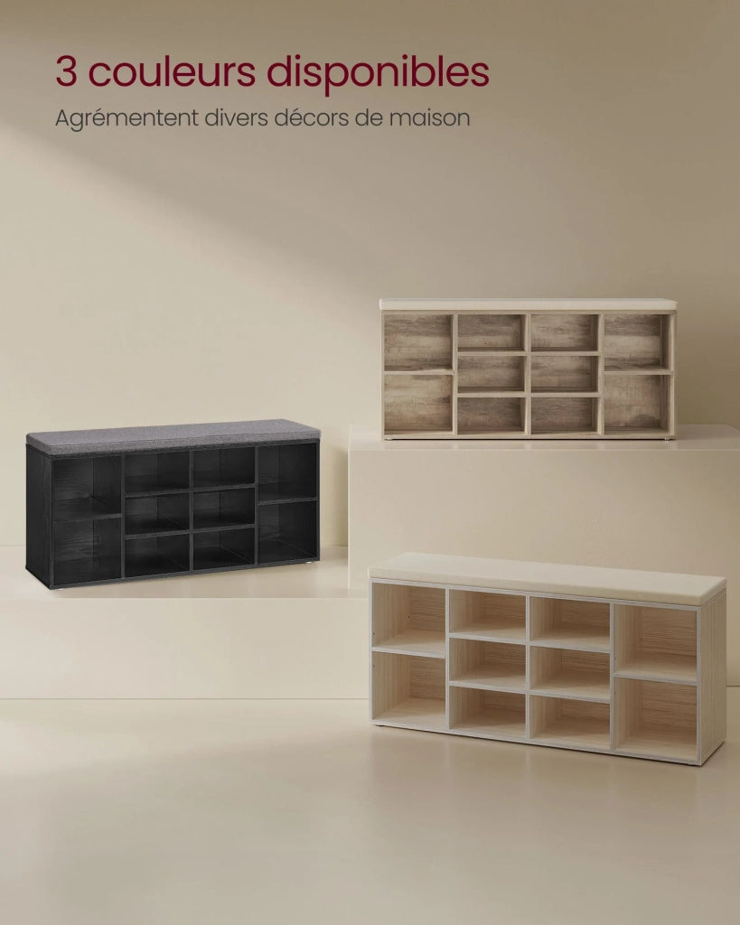 Panca portascarpe mobile da ingresso con seduta scarpiera con cuscino e 9 ripiani regolabili per corridoio/soggiorno 303 x 785 x 48 cm marrone rustico 12_0004097