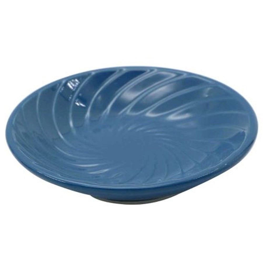 Trade Shop - Piattino Porta Sapone Saponetta In Ceramica Rigata Spirale Blu Tondo Bagno 79956 -