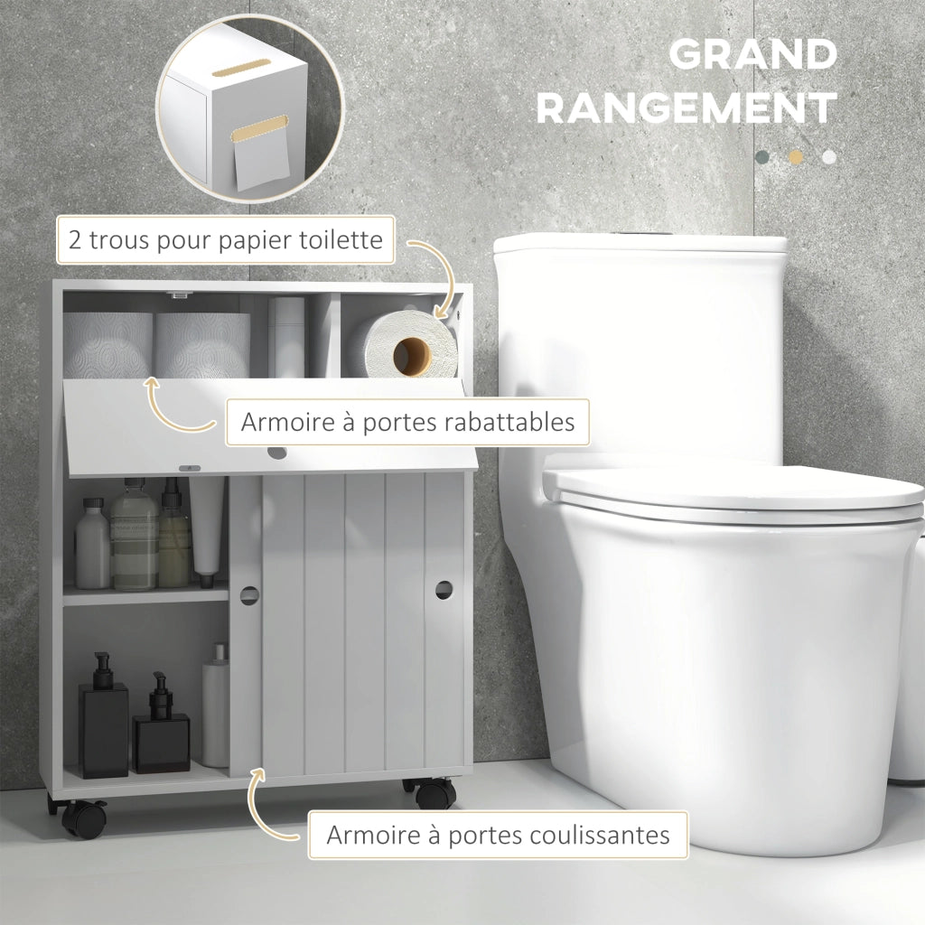 Mobiletto Bagno con Portarotoli e Ruote ¨C zephmum ¨C Bianco 52x17x67 cm