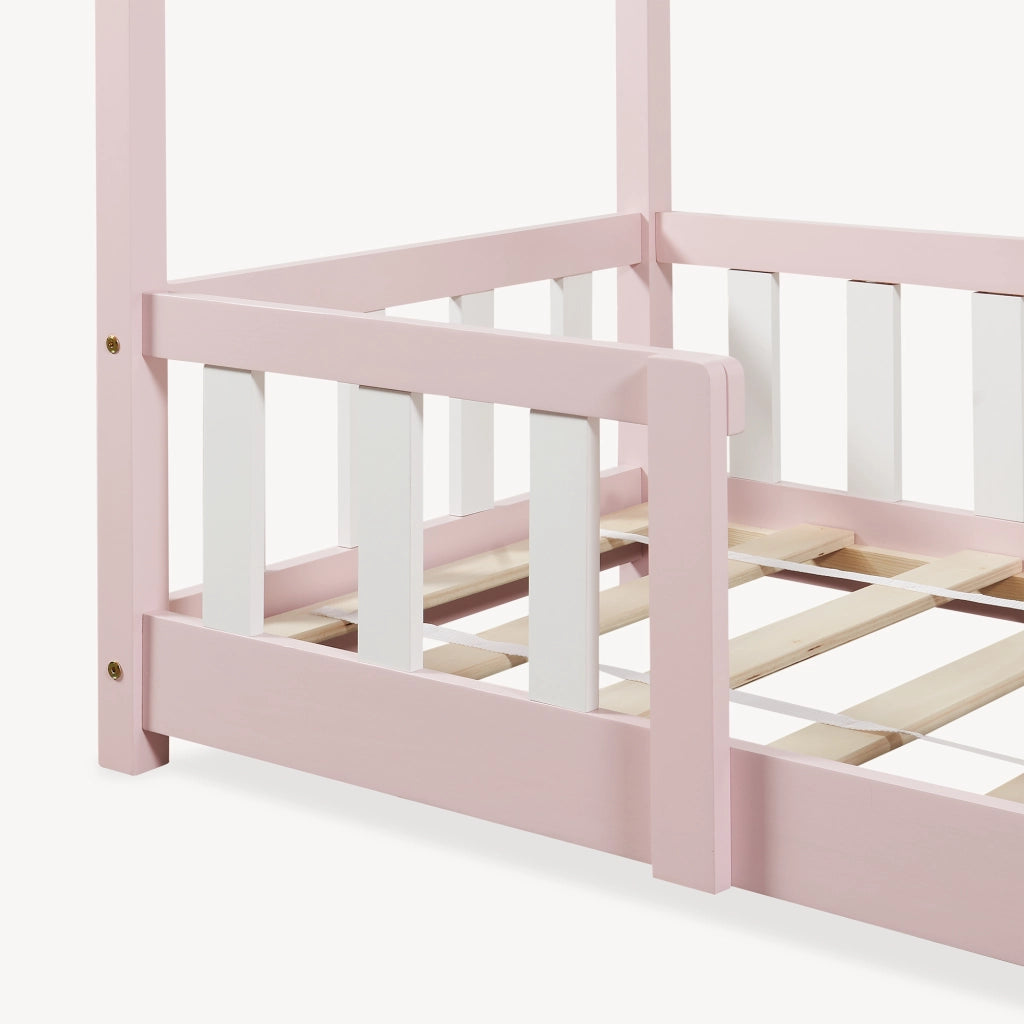 Letto per Cameretta Treviolo a Forma di Casetta in Stile Montessori 70x140 cm Rosa/Bianco [en.casa]