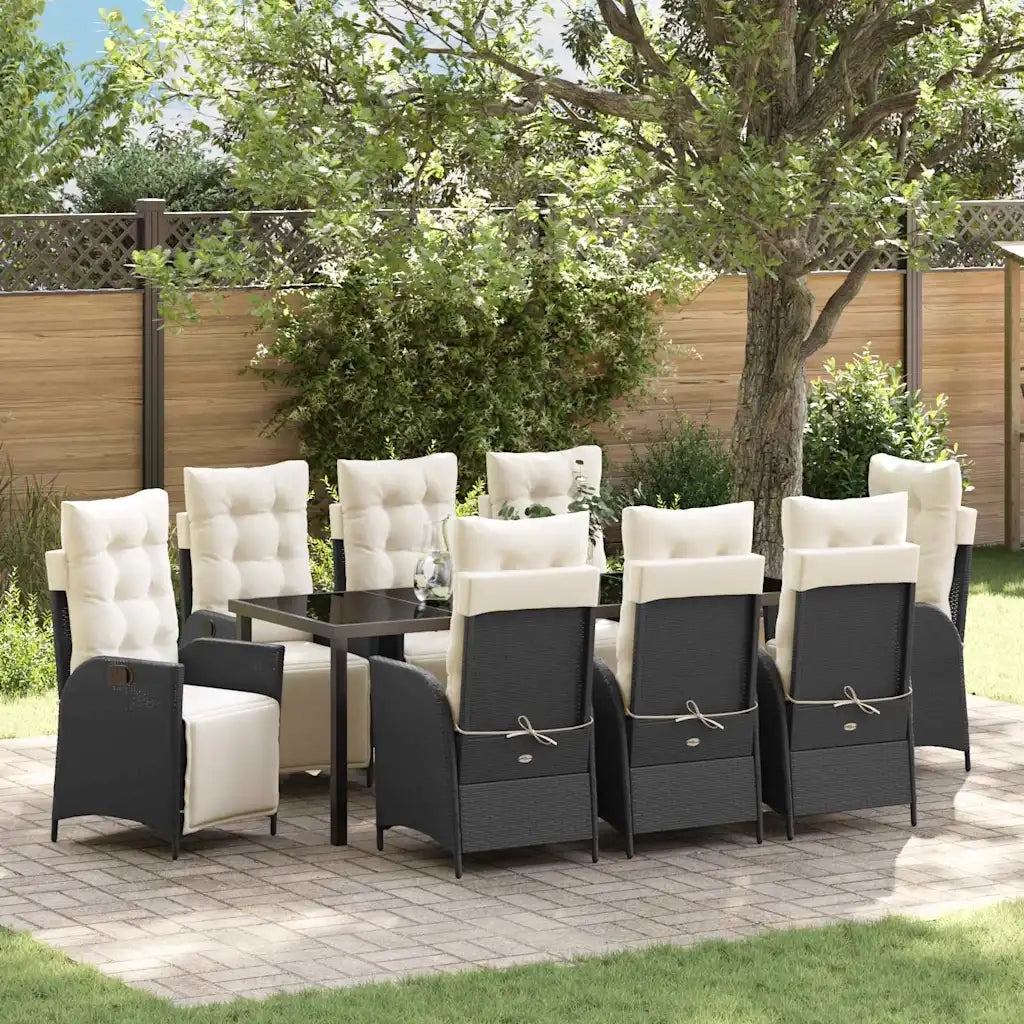 Set da Pranzo per Giardino con cuscino 9 pcs Nero polyrattan 3380532