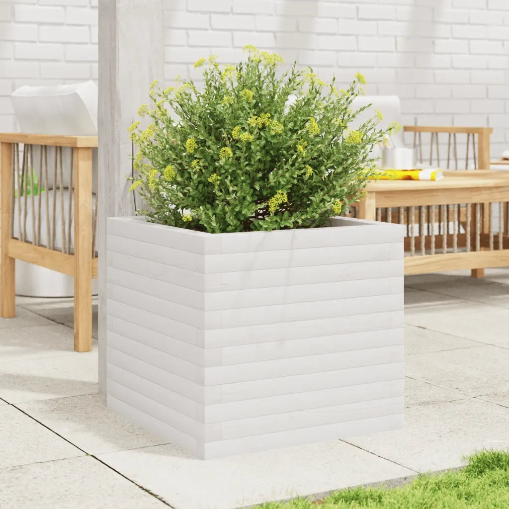 Fioriera | Cassetta per fiori | Vaso da Giardino Bianca 50x50x45,5cm Legno Massello di Pino