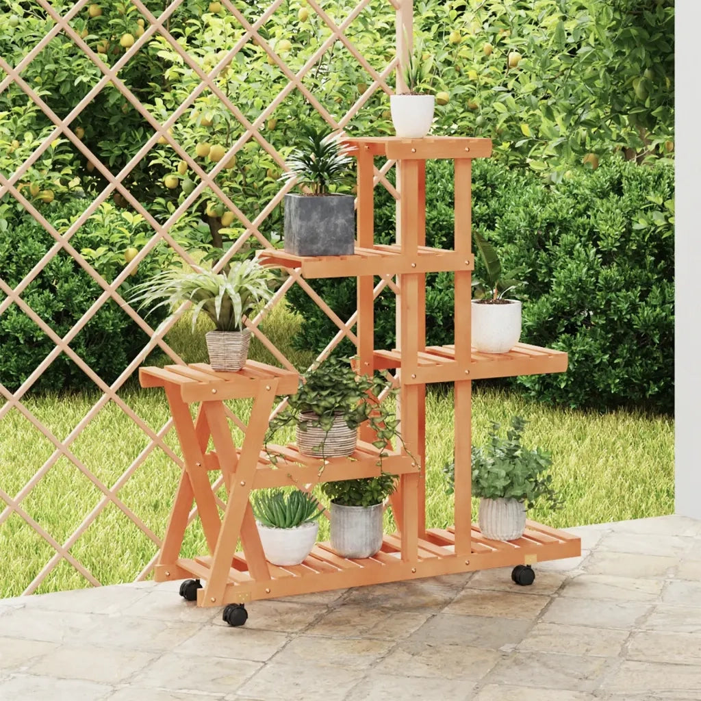 Portafiori con Ruote-Supporto per Piante Mobile-Rastrelliera per Fiori 95x25x101 cm in Legno Massello di Abete 423913