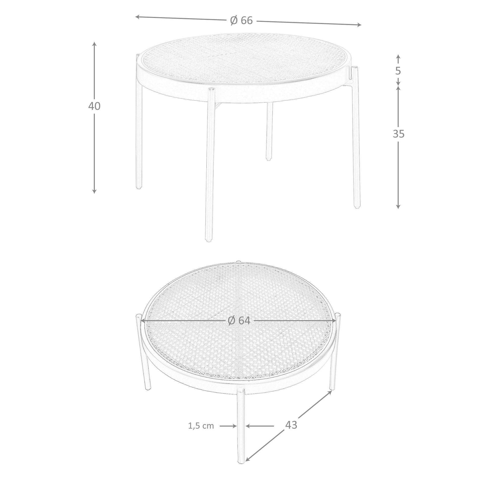 Tavolino rotondo in rattan, legno nero e acciaio nero