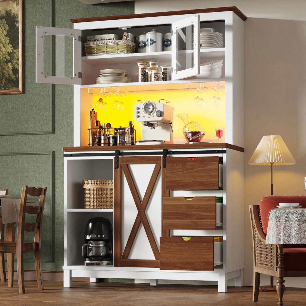 Colonna da cucina con LED RGB, anta scorrevole e vetro