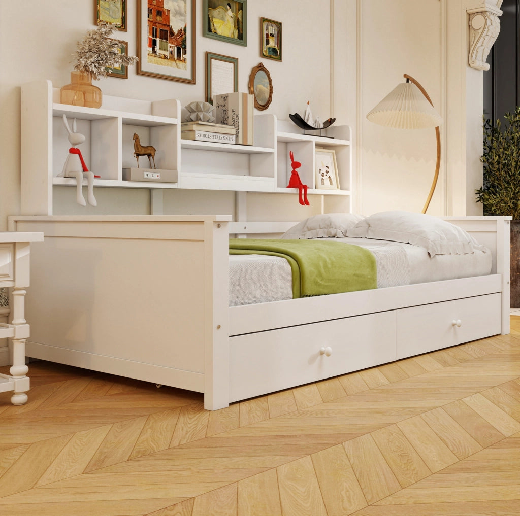 Letto singolo divano 90x200 cm bianco con cassetti