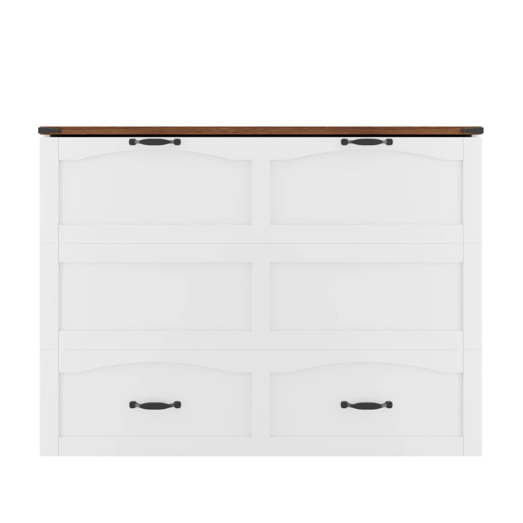 Letto a scomparsa 140 × 200 cm con presa elettrica e ruote silenziose, senza materasso, in legno e metallo, bianco