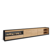 Mobile TV Soggiorno, 310x50x37 cm, Per TV fino a 80", Camino elettrico, Rovere e nero