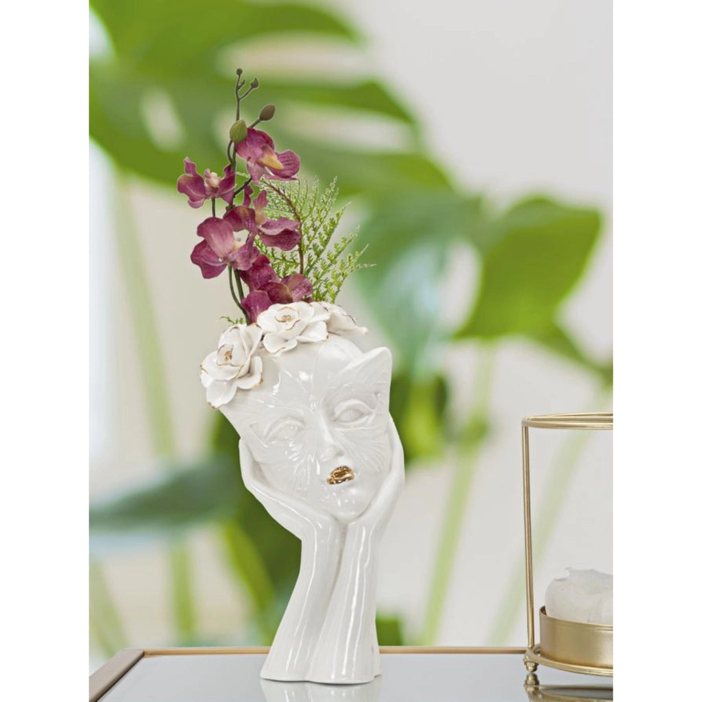 Vaso Decorativo Viso 30, Bianco, Porcellana, 16,5x14x27,3 cm