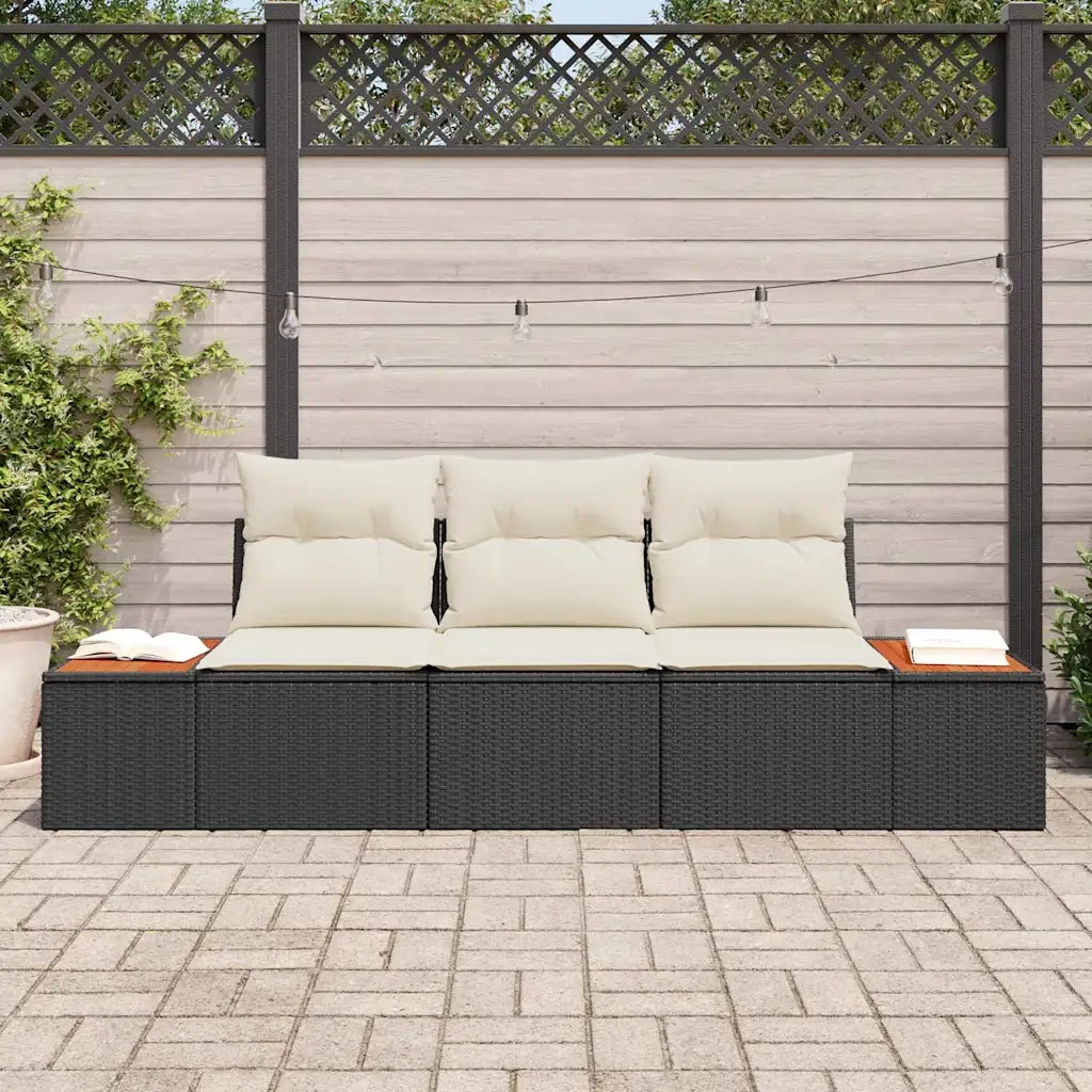 Set Divano da Giardino 3 pz | Set Salotto da Giardino Nero e crema Poly Rattan