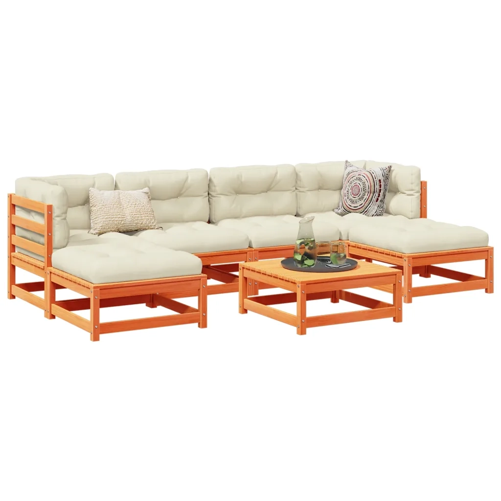 Set Divani Giardino 7 pz con Cuscini Marrone Cera Massello Pinocod mxl 92628