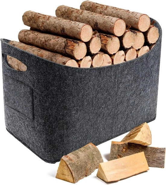 Tas per il fuoco in legno di quercia grande con capienza 63 litri 53 x 40 x 30 cm pieghevole e contenitore per legna da ardere - contenitore multifunzionale per acquisti giocattoli giornali