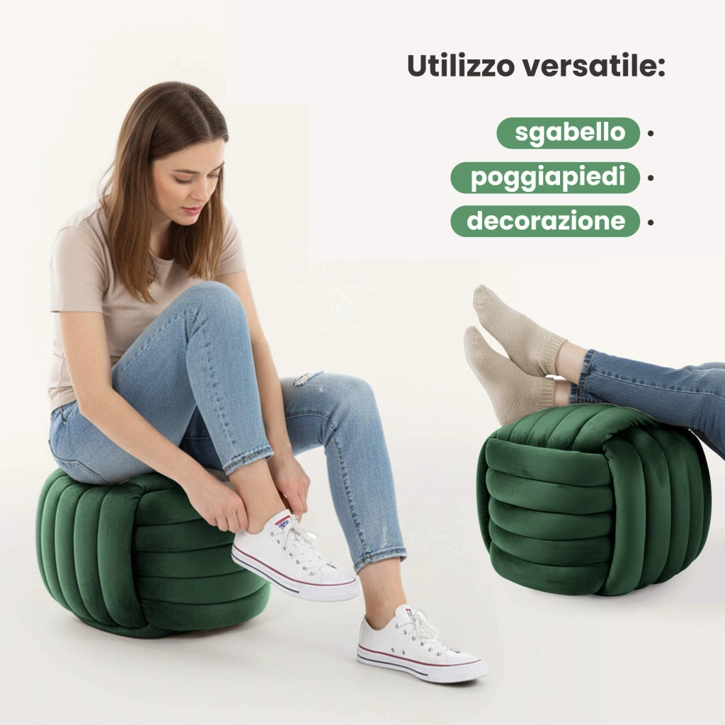 Pouf annodato in velluto 53 cm NILO Verde Bottiglia