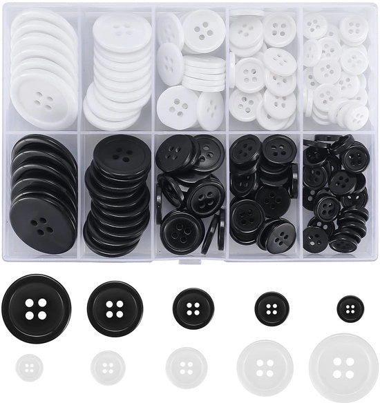 Set di chiodi a testa rotonda - nero-bianco - 160 pezzi - 4 fori - 10-25 mm