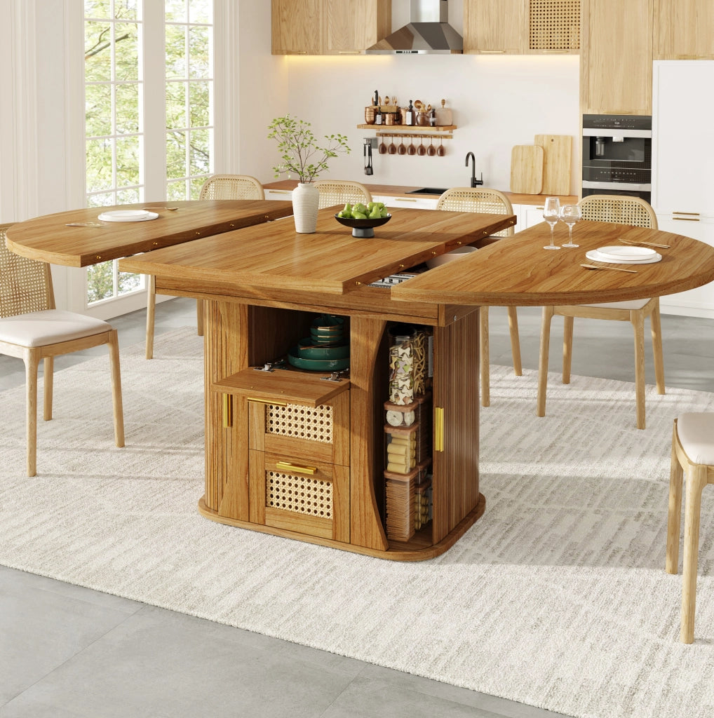 Tavolo da pranzo estensibile 118x118x77.1 cm con spazio contenitore; MDF; naturale