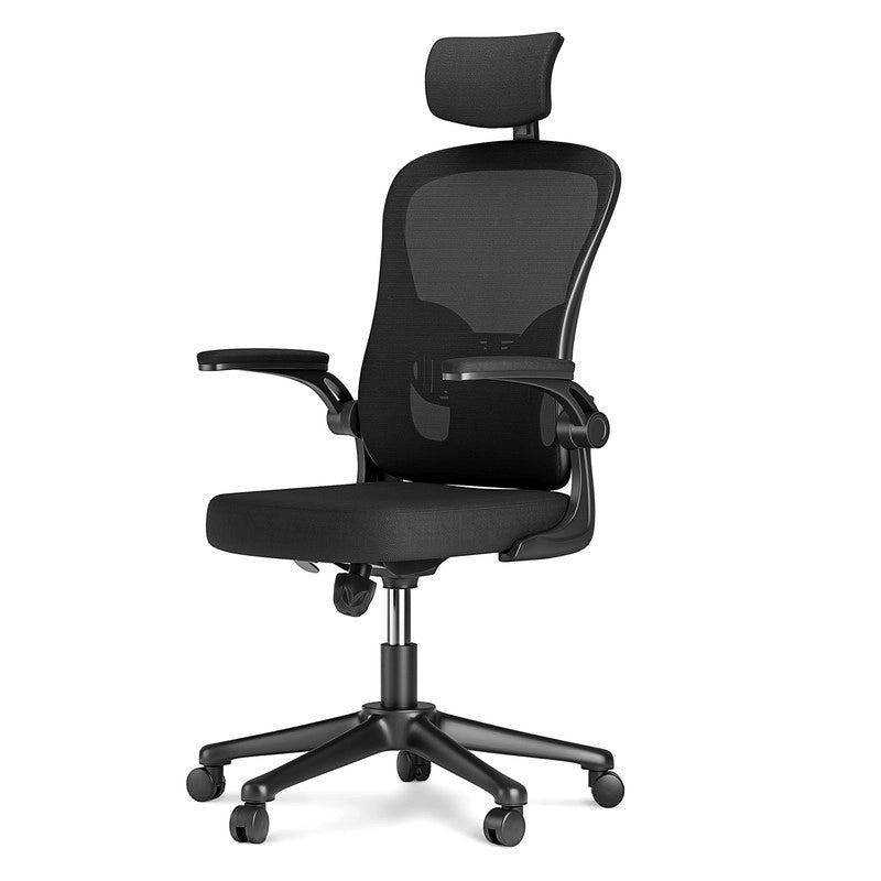 Sedia da ufficio - Poltrona ergonomica HAMLODY con braccioli 2D, altezza poggiatesta supporto lombare schienale regolabile nero