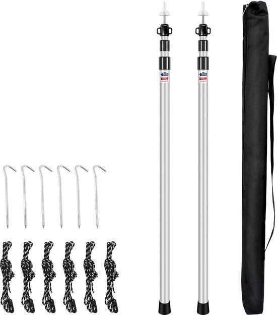 Polo da Campeggio Telescopico - 2 Pezzi 90-230 cm con Punti di Ancore e Cavi in Nylon