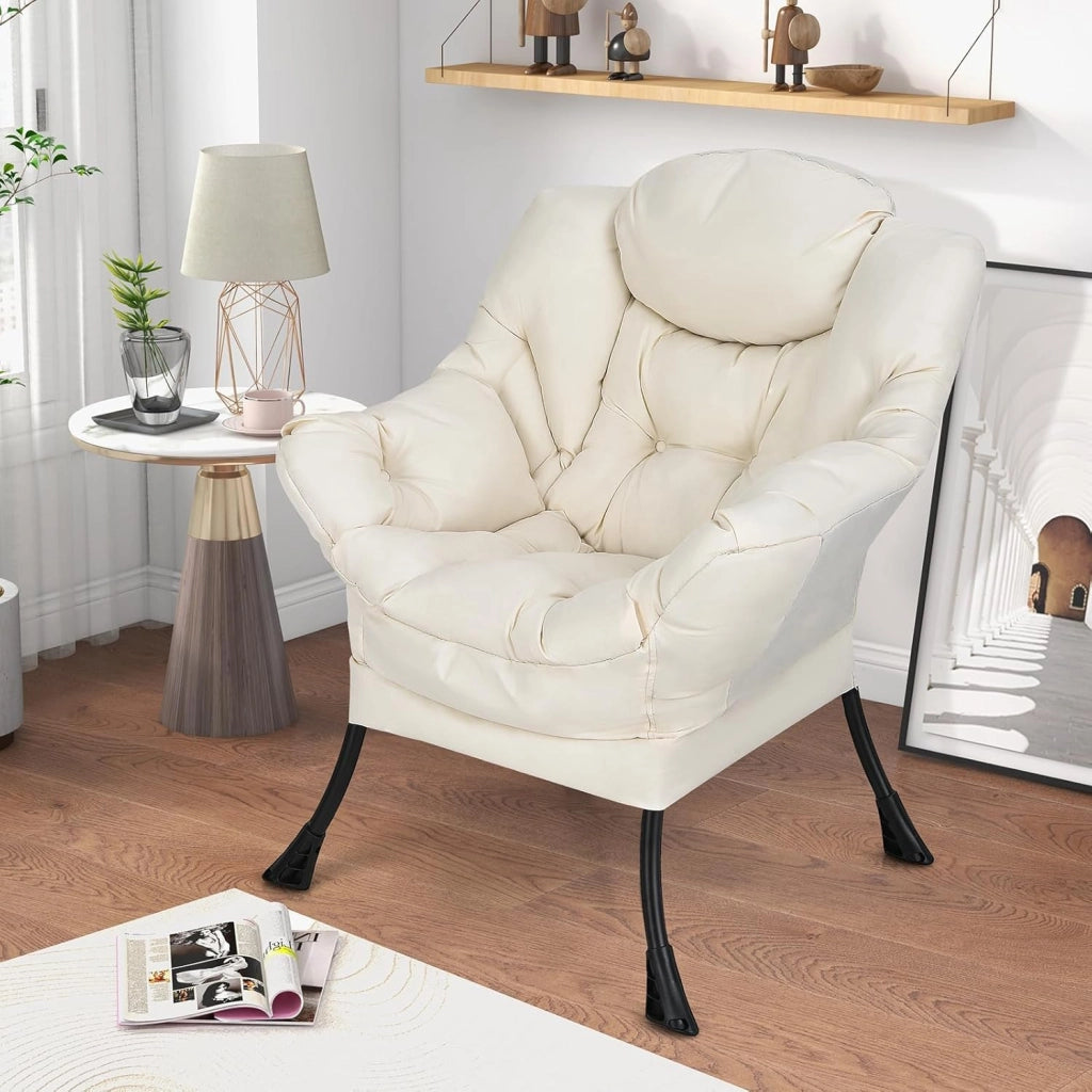 Poltrona da salotto scandinava, divano Relax confortevole, bracciolo, tasca laterale, 4 piedi in acciaio, sedia relax per soggiorno, ufficio, camera da letto, 75 x 81 x 94,5 cm, grigio (beige)