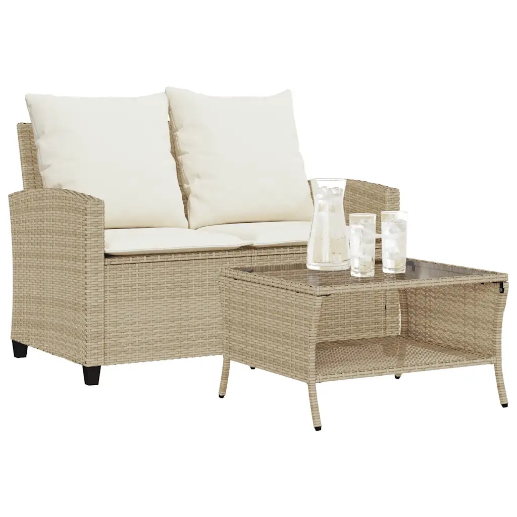Divano Giardino 2 Posti con Cuscini e Tavolo Beige Polyrattan 4103849