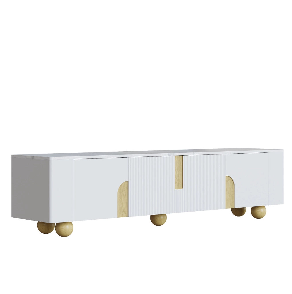 Mobile TV 180 cm con 4 ante in MDF e truciolare, bianco e color legno