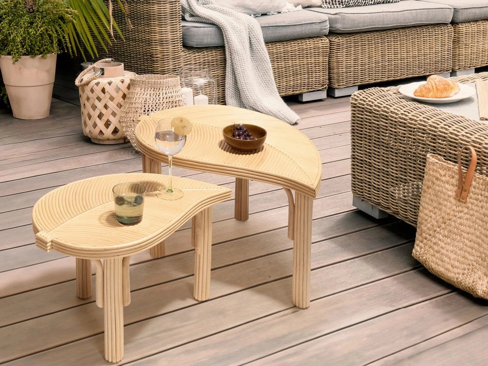 Set di 2 Tavolini in Rattan Naturale Tavolini Impilabili per Interni ed Esterni