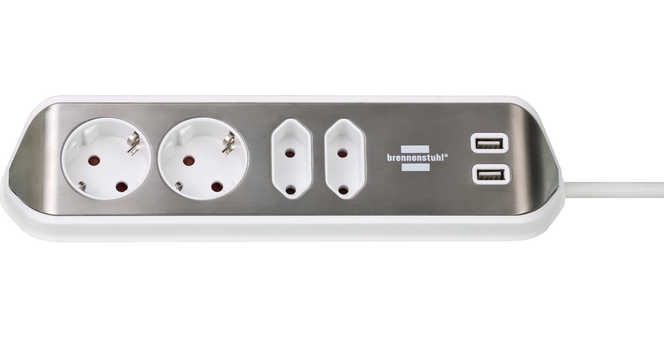 Brennenstuhl 1153590420 prolunghe e multiple 2 m 4 presa(e) AC Interno Argento, Bianco