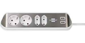 Brennenstuhl 1153590420 prolunghe e multiple 2 m 4 presa(e) AC Interno Argento, Bianco