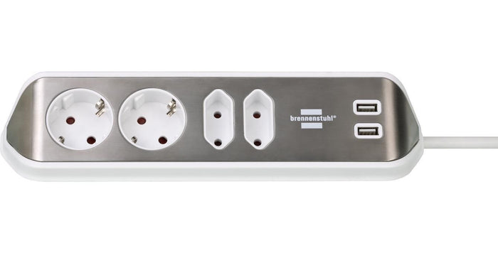 Brennenstuhl 1153590420 prolunghe e multiple 2 m 4 presa(e) AC Interno Argento, Bianco