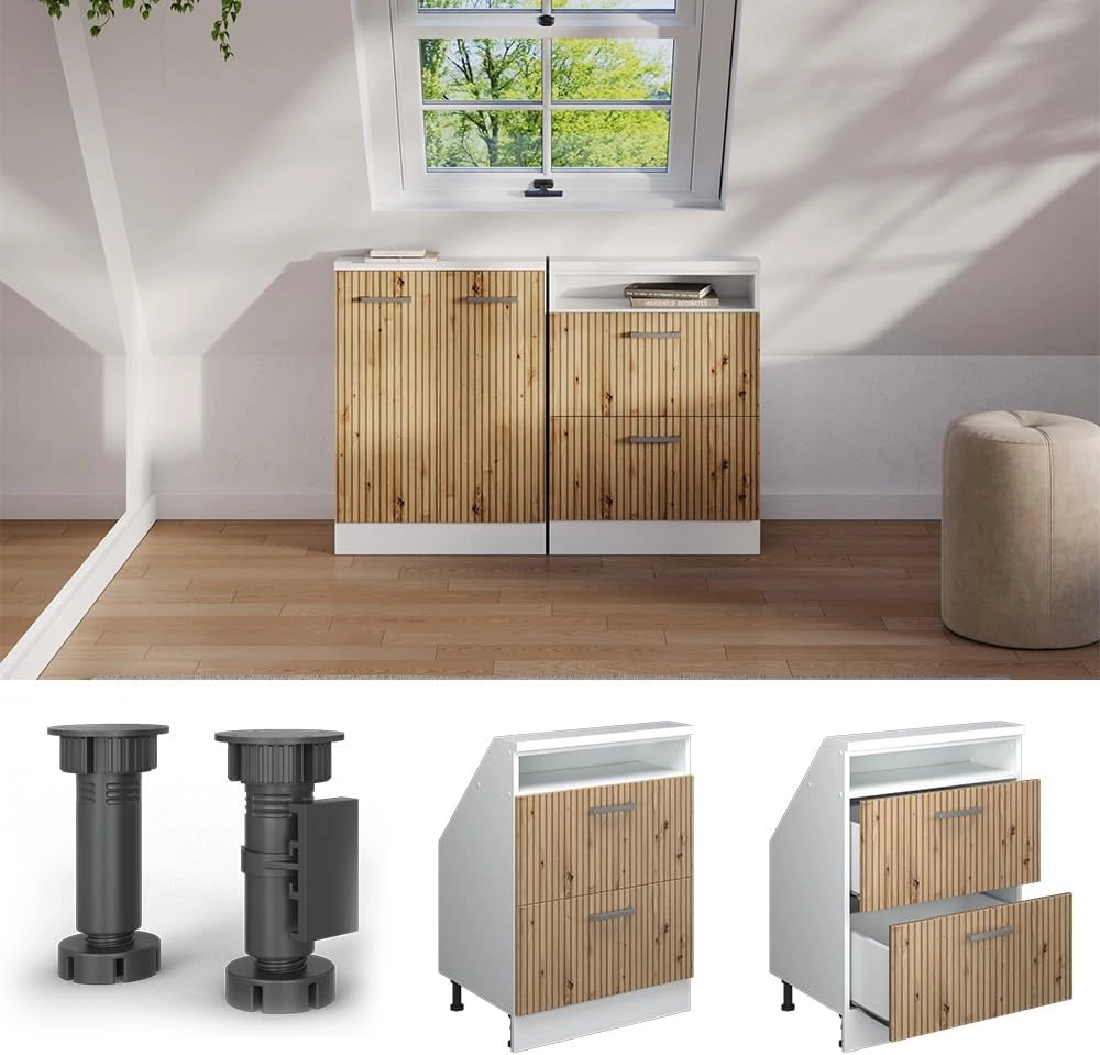 Mobile sottotetto Rion, Rovere artigianale/bianco, con 2 cassetti