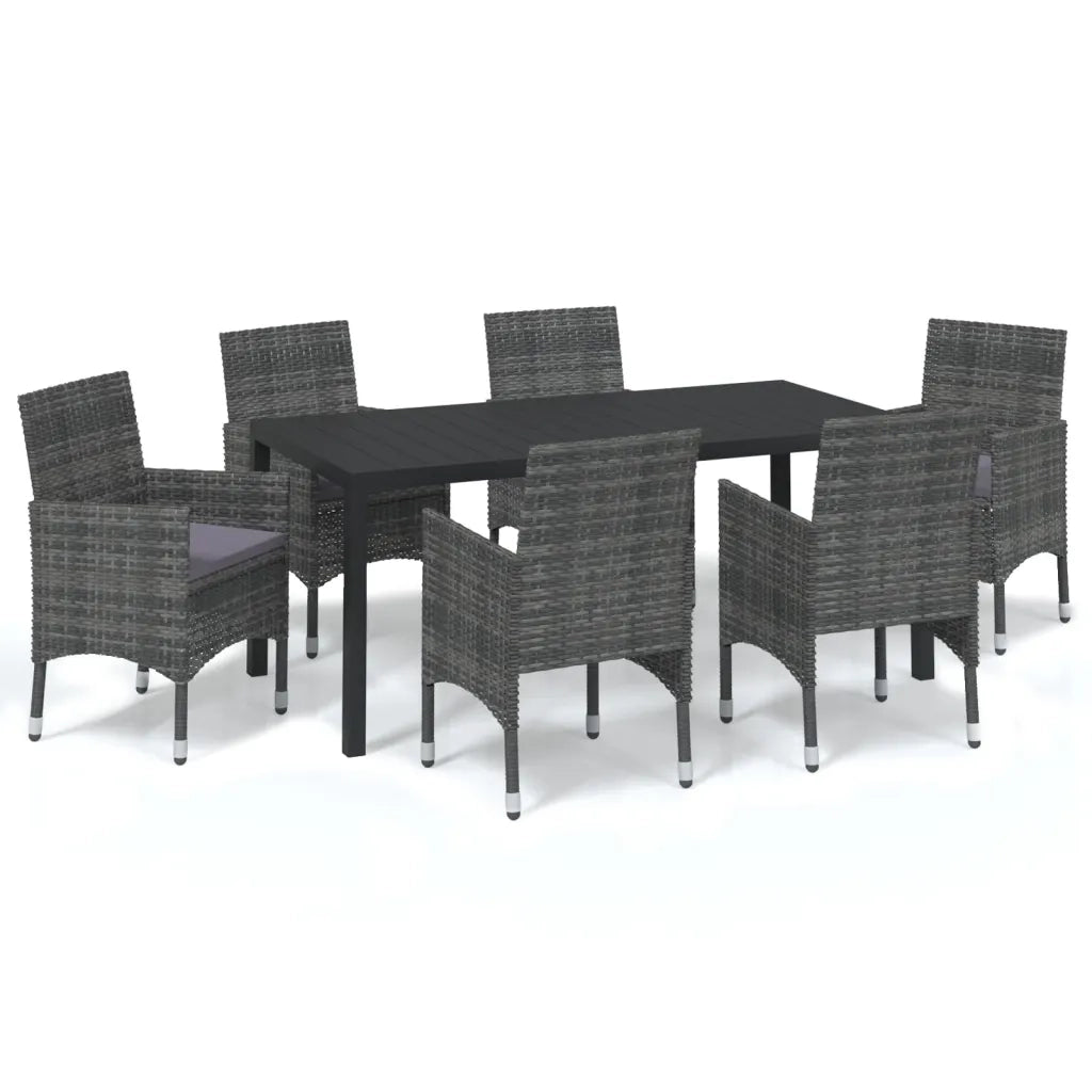 Set da Pranzo per Giardino 7 pz con Cuscini Polyrattan Grigio 3095025