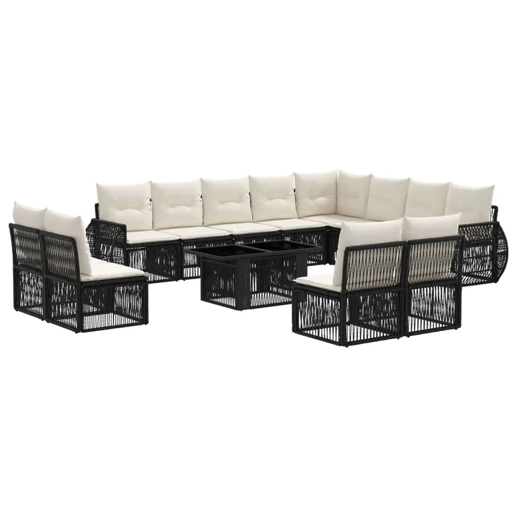Set Divano da Giardino 13 pz Nero e Bianco Crema polyrattan 3437017