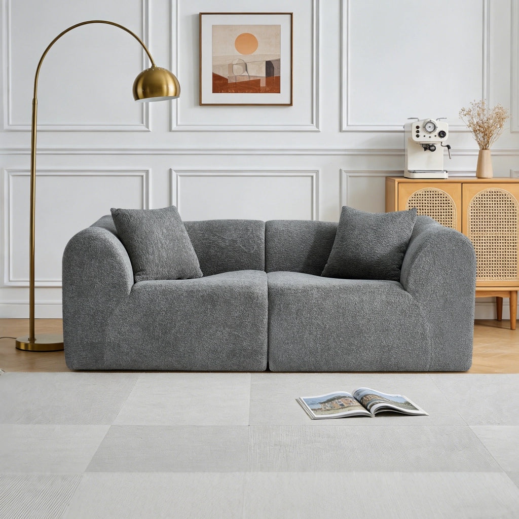 Divano 2 Posti in Velluto con Cuscini ¨C MINIMAL ¨C Bianco