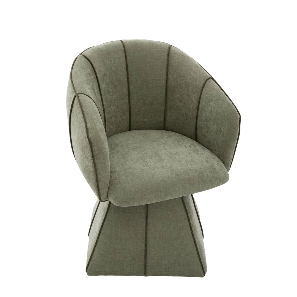 Poltrona Girevole in Tessuto Chenille ¨C MINIMAL ¨C Verde Oliva, Schienale Alto