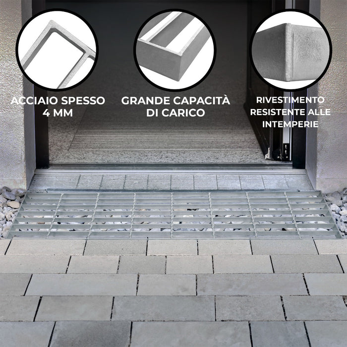 Griglia passerella in acciaio zincato griglia pavimento con scarico grigliato grondaia - 800 mm x 270 mm