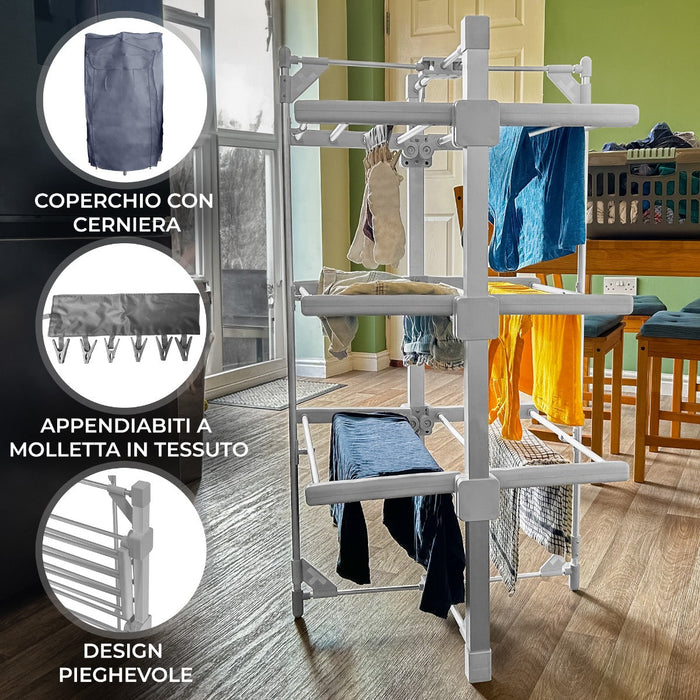 Asciugabiancheria elettrico riscaldato con copertura a 3 livelli Rack asciugabiancheria per interni Pieghevole